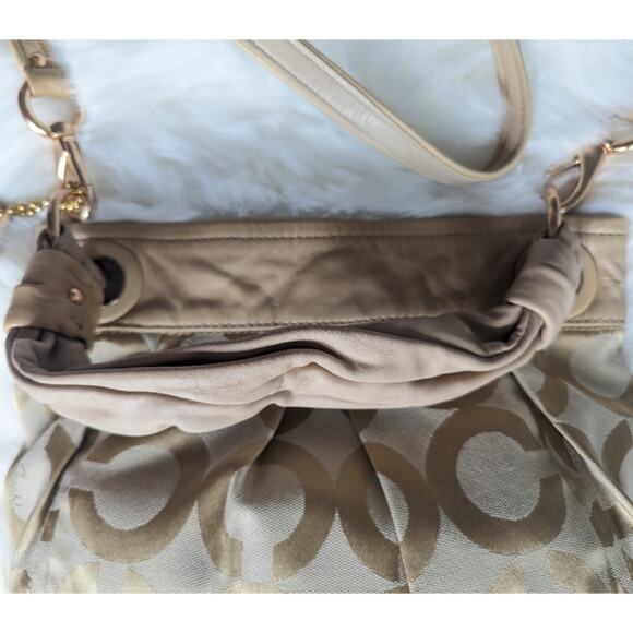 COACH Signature Logo 2 Way Shoulder Bag Tan Purse - Picture 4 of 9